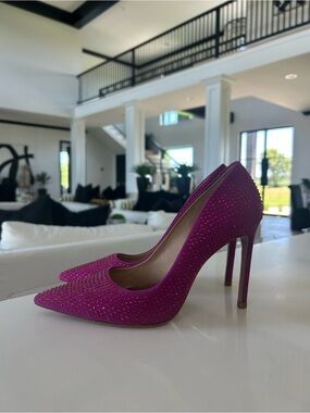 SCHUTZ Fuchsia Crystal-Embellished Pointed-Toe Stiletto Pumps